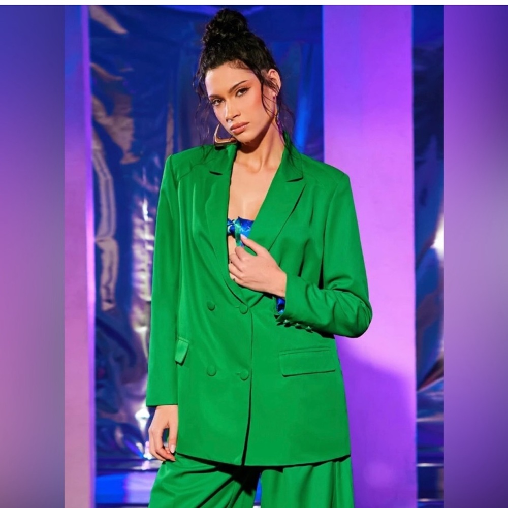 Straight Oversized Double Breasted Blazer Green Classic St Patrick Irish 4 Small